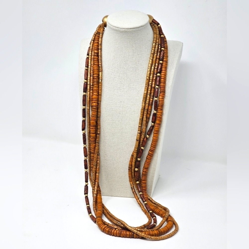 Vtg Earthy Brown Multi-Strand Necklace with Organic Texture
